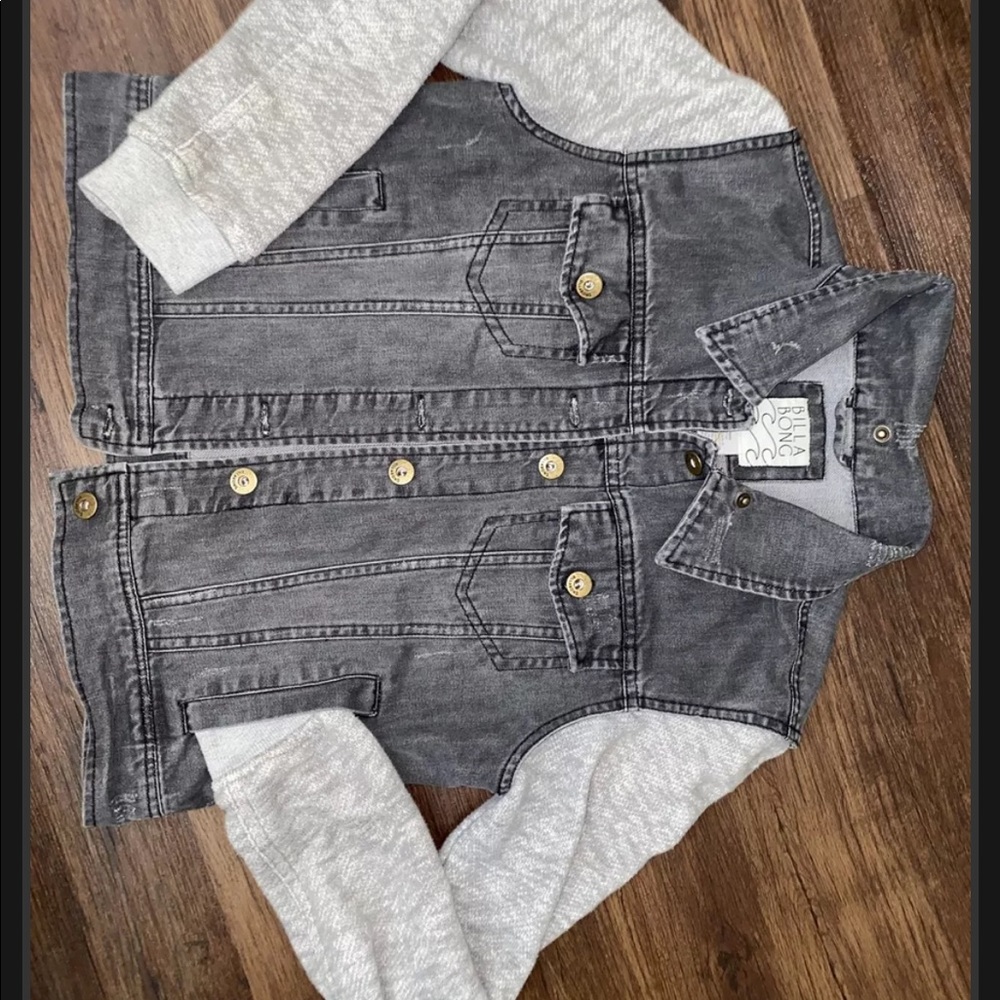 billabong denim jacket gray with fleece sleeves small